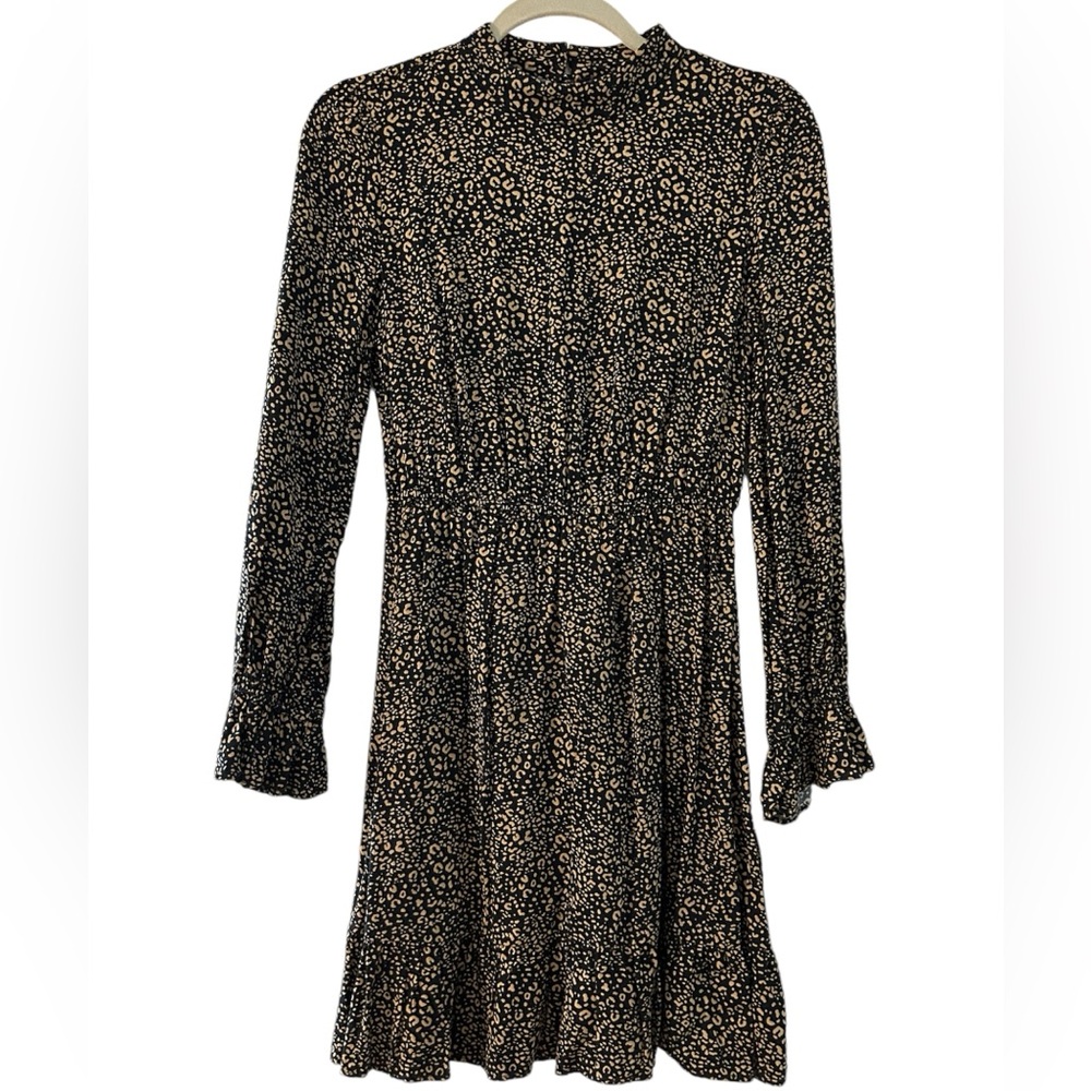 Women POPSUGAR Long Sleeve Ruffles Dress-Knee length-Animal Leopard Prints -XS
